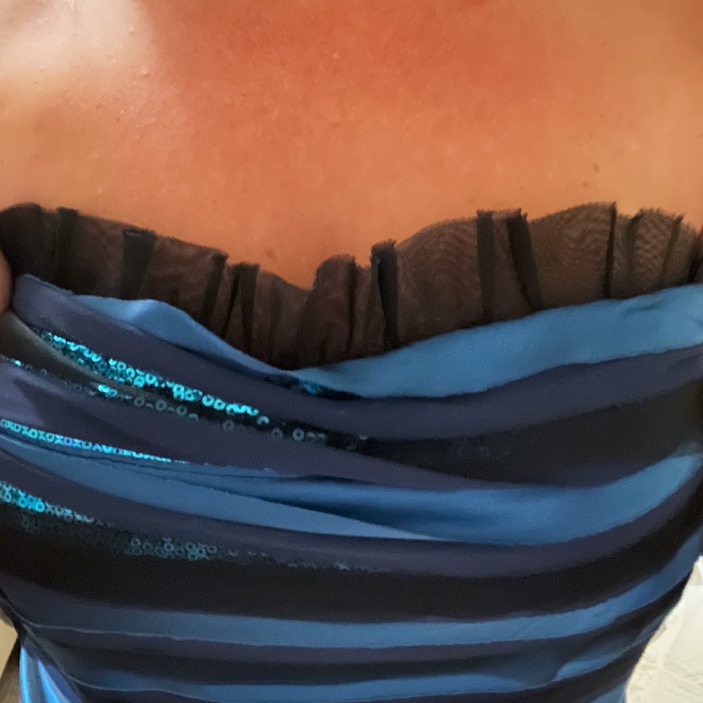 Neiman Marcus: Elegant Marc Bouwer Couture Striped Blue/Blue Silk Dress